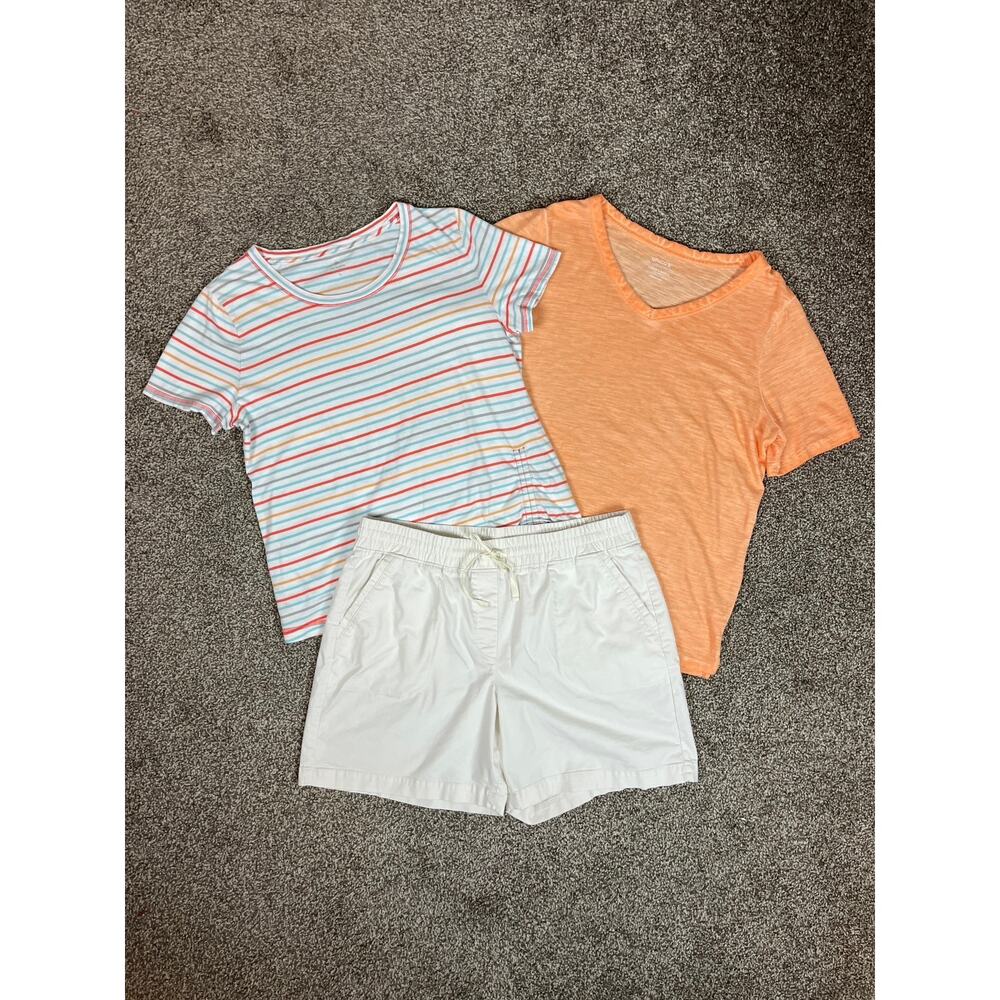 Chico’s Talbots WOMENS Orange TOP Stripe Top White Shorts LARGE Summer Outfit